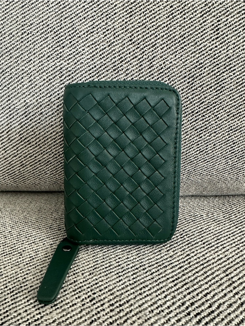 Woven Leather Zip-Around Card Holder Wallet/Card Case Green